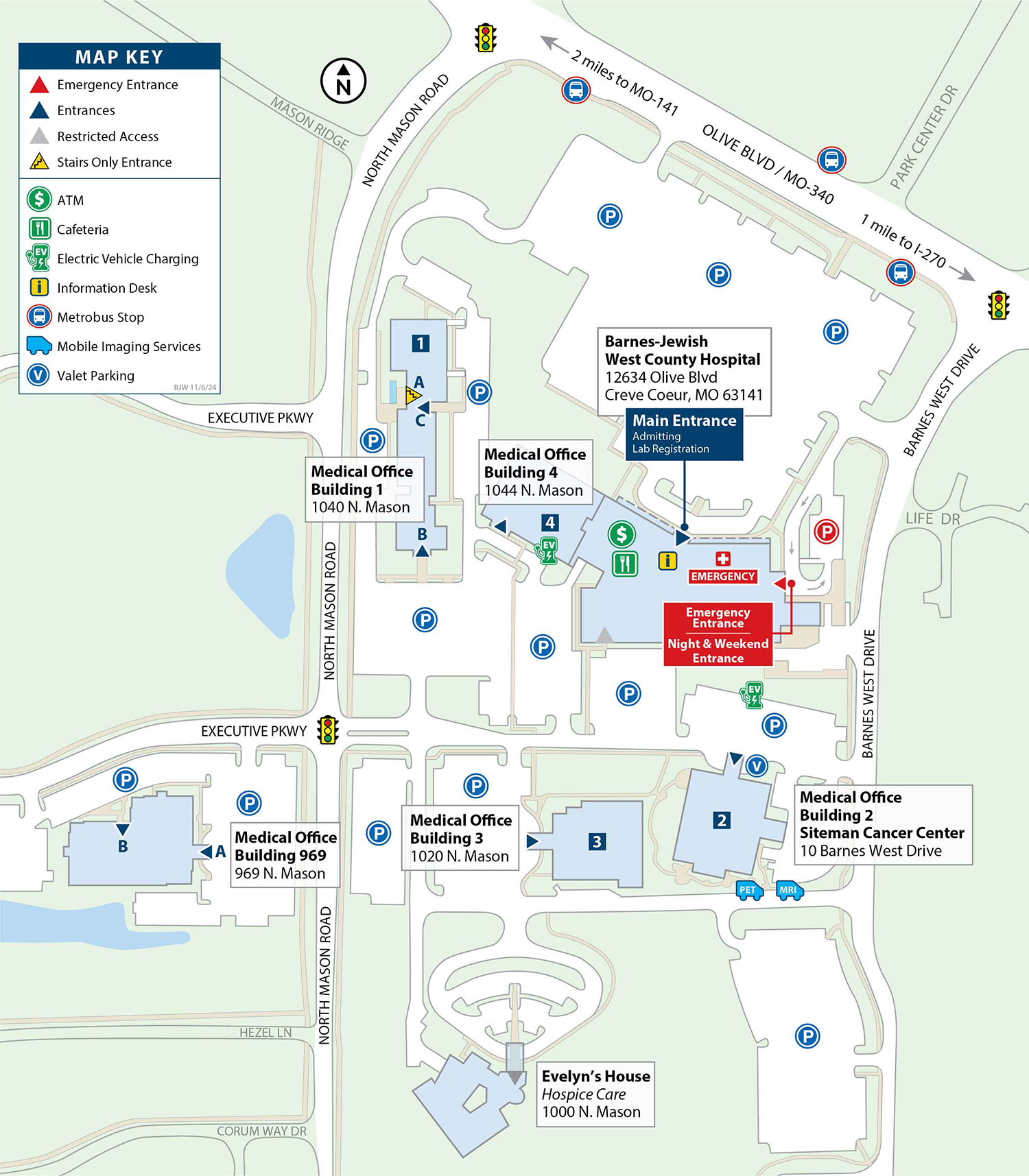 Barnes-Jewish West County Hospital Campus Map